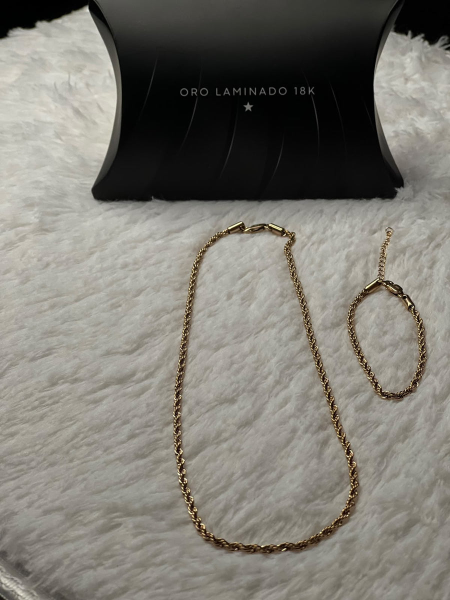 Combo Cadena + Pulsera Lazo Rosa Mujer